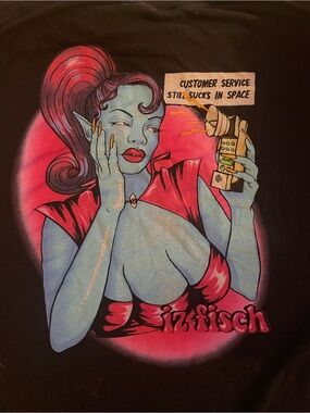 Graphic Sci‑Fi Pinup Tee — Blue & Pink Alien Design Plus Two Other Graphic Tees